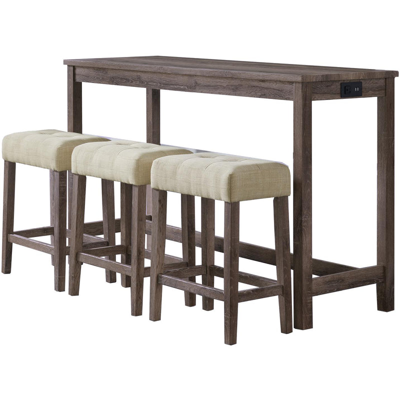  Elements International Oak Lawn Grey Bar Table Single Pack (Table + 3 Tan Fabric Stools) IMAGE 1