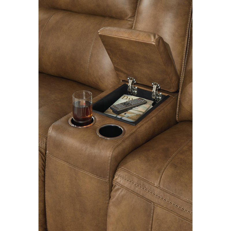 Signature Design by Ashley Game Plan Power Reclining Leather Loveseat with Console U1520618 IMAGE 6