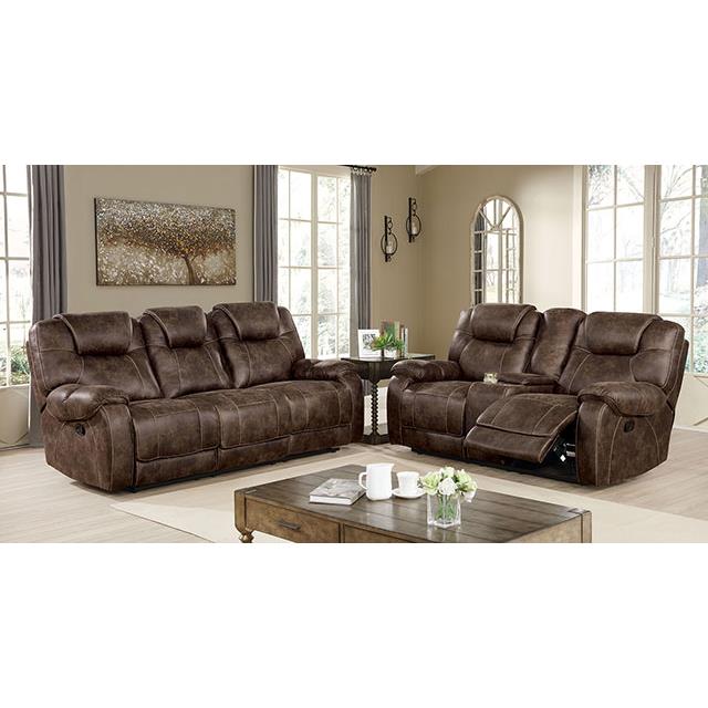 Furniture of America Kennedy Reclining Leather Look Loveseat with Console CM6216-LV IMAGE 2