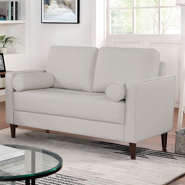 Furniture of America Horgen Stationary Leather Look Loveseat CM6452WH-LV IMAGE 1