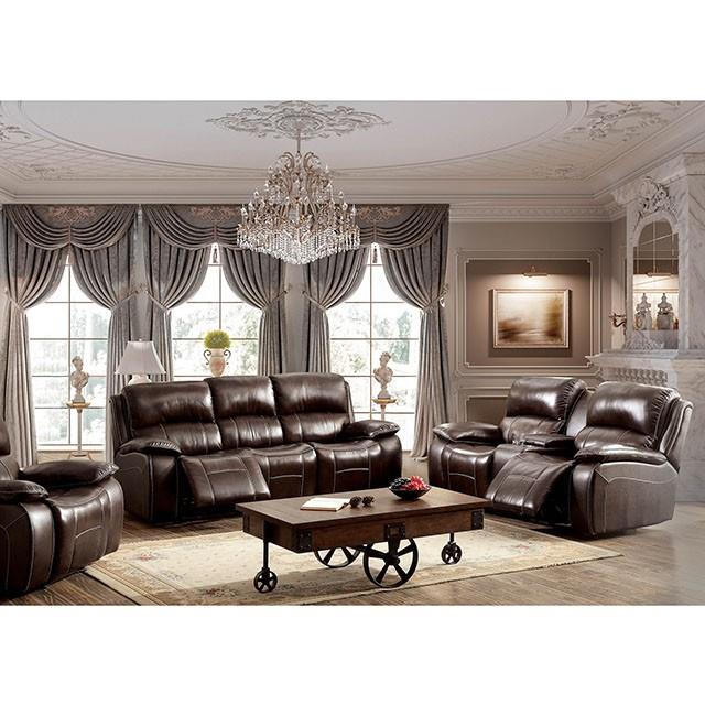 Furniture of America Ruth Reclining Leather Match Loveseat CM6783BR-LV IMAGE 2