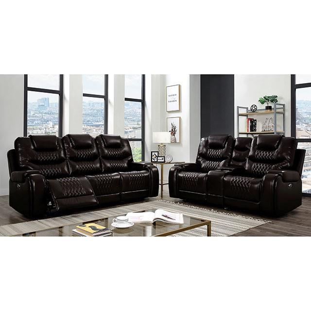 Furniture of America Marley Power Reclining Leather Look Loveseat CM6894BR-LV IMAGE 2