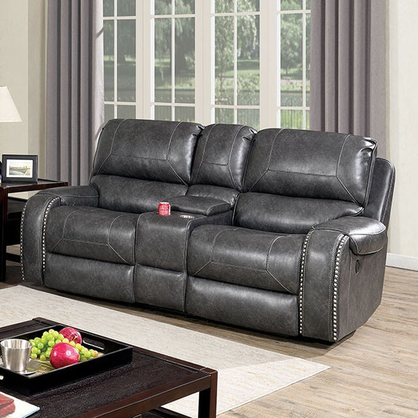  Furniture of America Walter Reclining Leather Look Loveseat CM6950GY-LV IMAGE 1