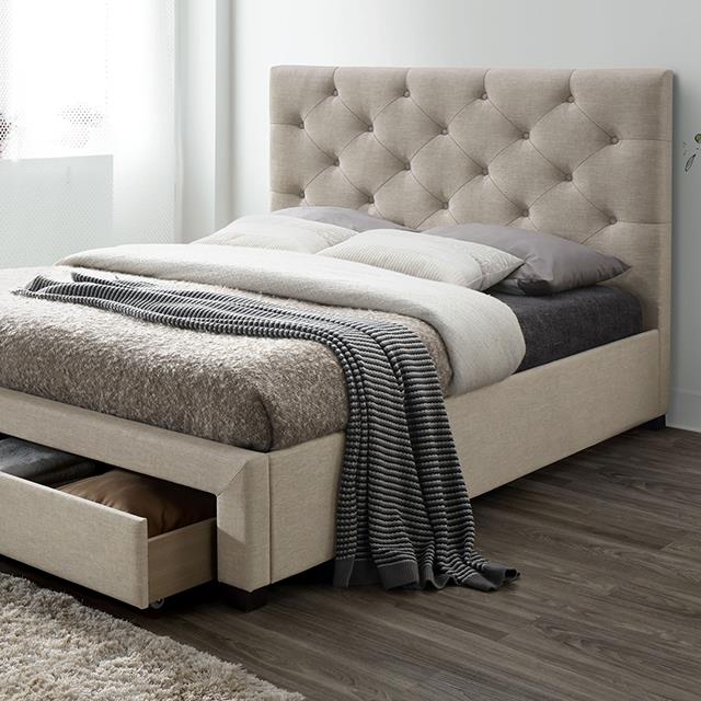 Furniture of America Sybella King Upholstered Platform Bed with Storage CM7218BG-EK-BED IMAGE 1