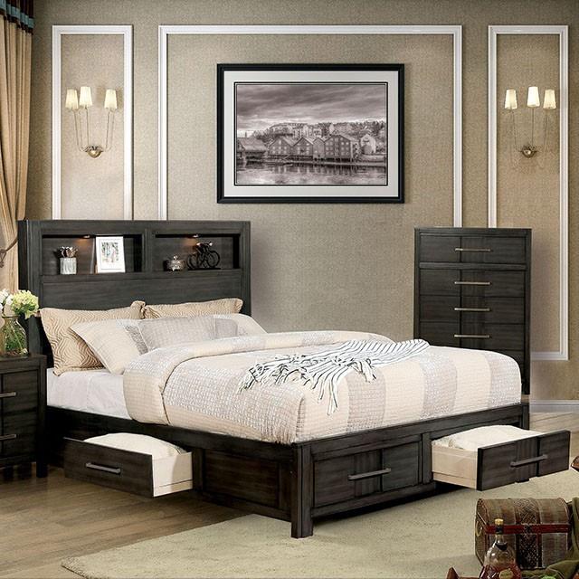 Furniture of America Karla California King Bookcase Bed with Storage CM7500GY-CK-BED IMAGE 1