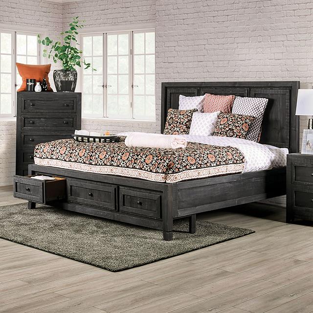 Furniture of America Oakridge King Panel Bed with Storage EM7074DG-EK-BED IMAGE 1