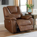 Furniture of America Ffion Power Leather Look Recliner CM6219BR-CH IMAGE 1