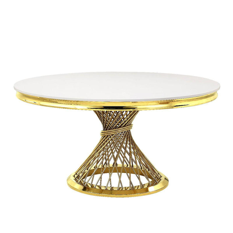 Acme Furniture Round Fallon Dining Table with Faux Marble Top and Pedestal Base DN01189 IMAGE 2