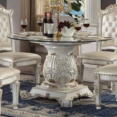 Acme Furniture Round Sandoval Dining Table with Glass Top and Pedestal Base DN01524 IMAGE 1