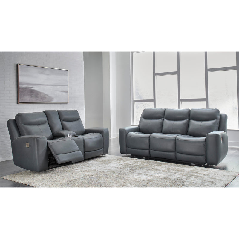 Signature Design by Ashley Mindanao Power Reclining Leather Match Loveseat with Console U5950418 IMAGE 11