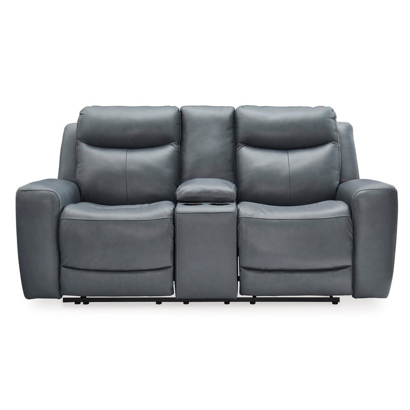 Signature Design by Ashley Mindanao Power Reclining Leather Match Loveseat with Console U5950418 IMAGE 3