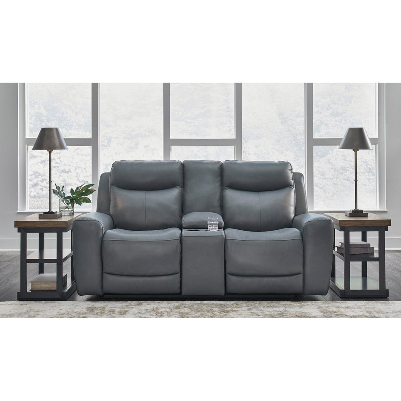 Signature Design by Ashley Mindanao Power Reclining Leather Match Loveseat with Console U5950418 IMAGE 6