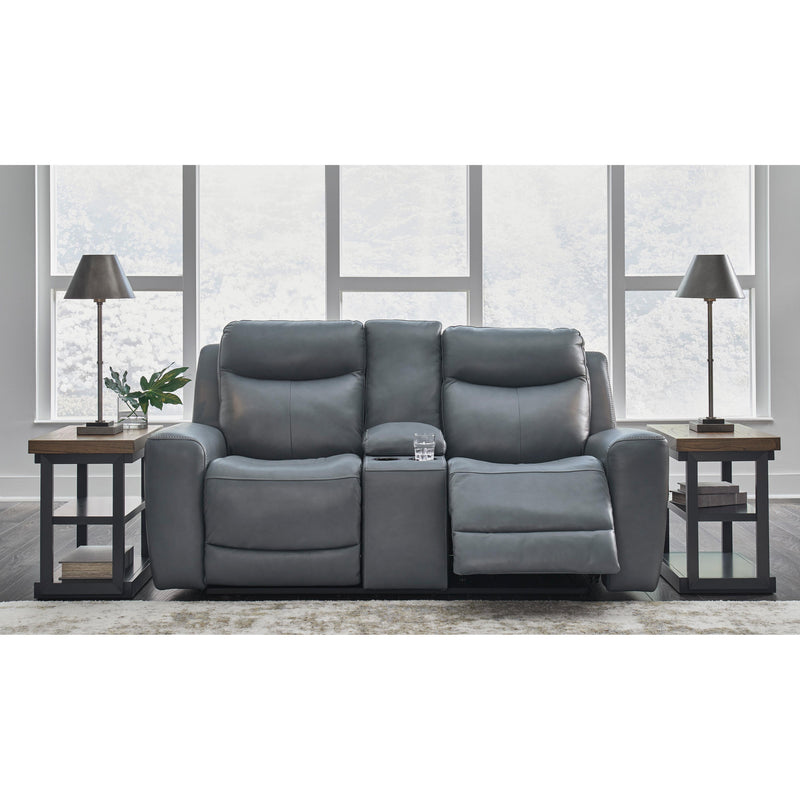 Signature Design by Ashley Mindanao Power Reclining Leather Match Loveseat with Console U5950418 IMAGE 7