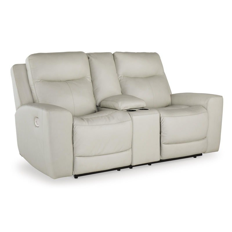 Signature Design by Ashley Mindanao Power Reclining Leather Match Loveseat with Console U5950518 IMAGE 1