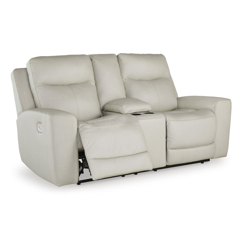 Signature Design by Ashley Mindanao Power Reclining Leather Match Loveseat with Console U5950518 IMAGE 2