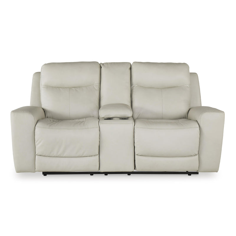 Signature Design by Ashley Mindanao Power Reclining Leather Match Loveseat with Console U5950518 IMAGE 3