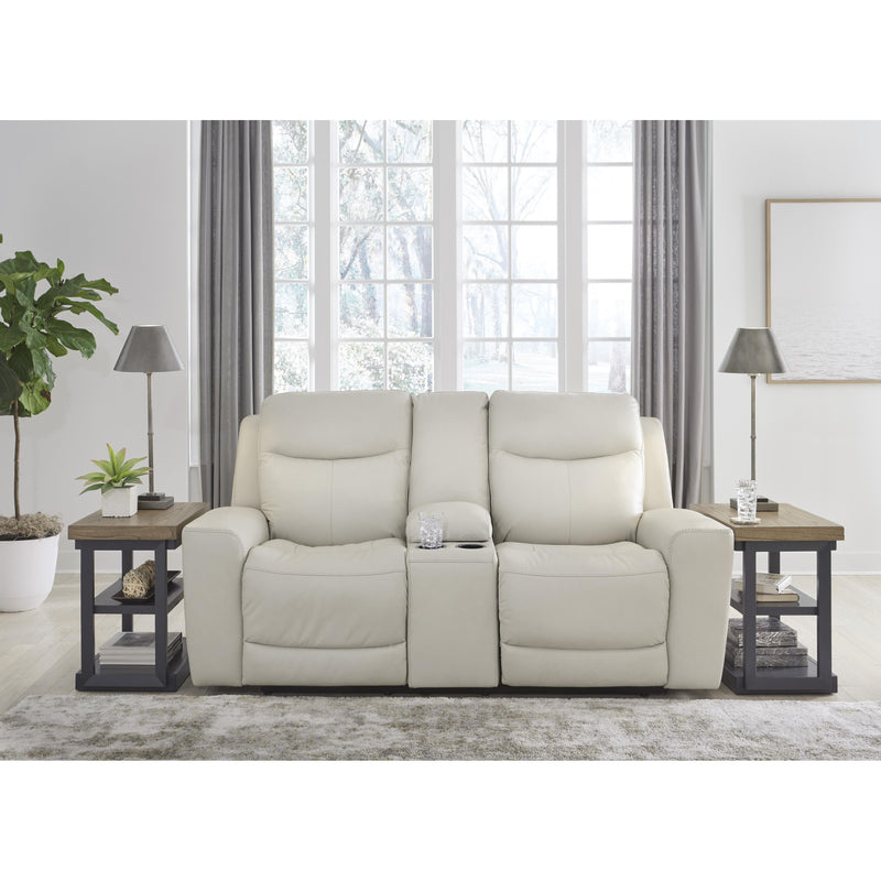 Signature Design by Ashley Mindanao Power Reclining Leather Match Loveseat with Console U5950518 IMAGE 6