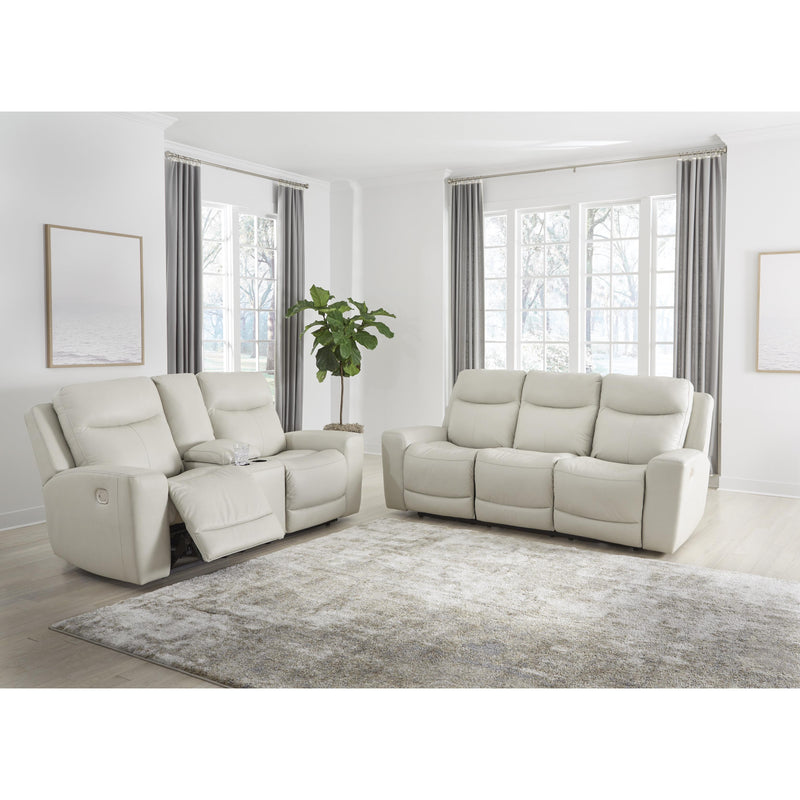 Signature Design by Ashley Mindanao Power Reclining Leather Match Loveseat with Console U5950518 IMAGE 9