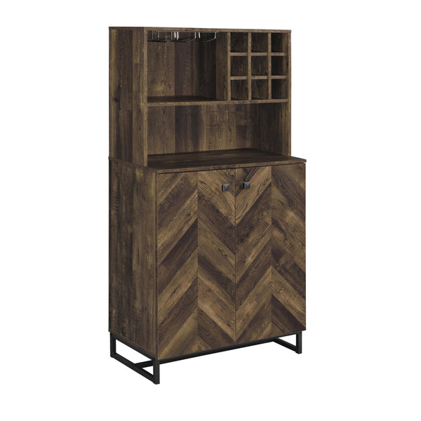 Coaster Furniture Mendoza 182082 2-Door Wine Cabinet - Rustic Oak Herringbone/Gunmetal IMAGE 1