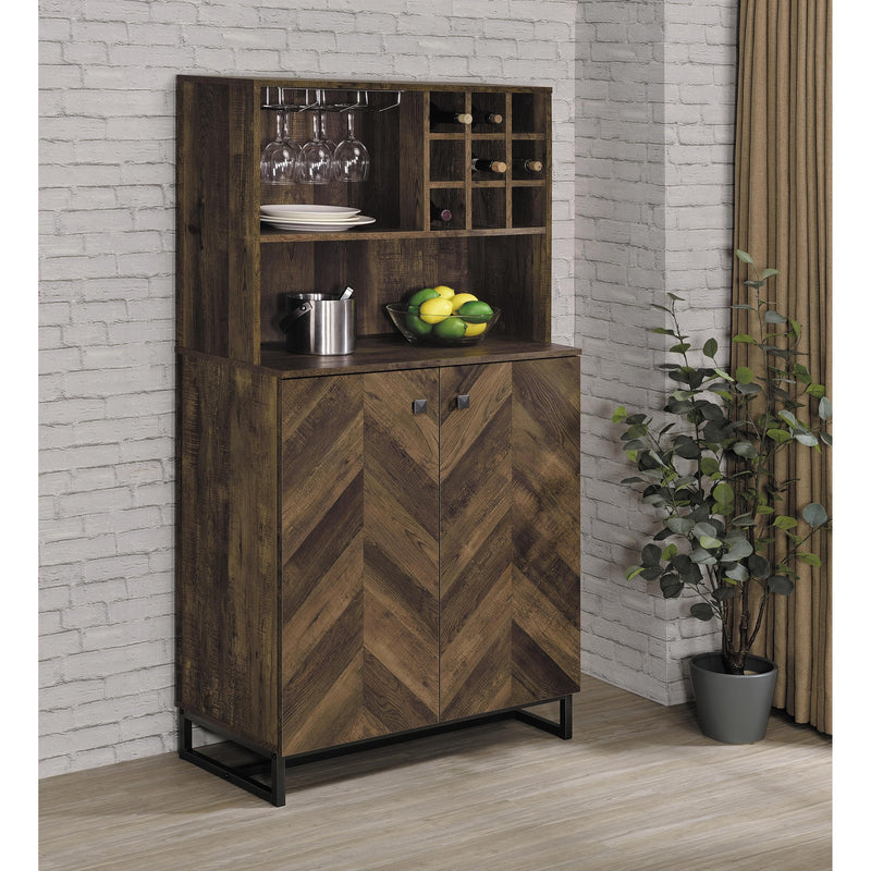 Coaster Furniture Mendoza 182082 2-Door Wine Cabinet - Rustic Oak Herringbone/Gunmetal IMAGE 7