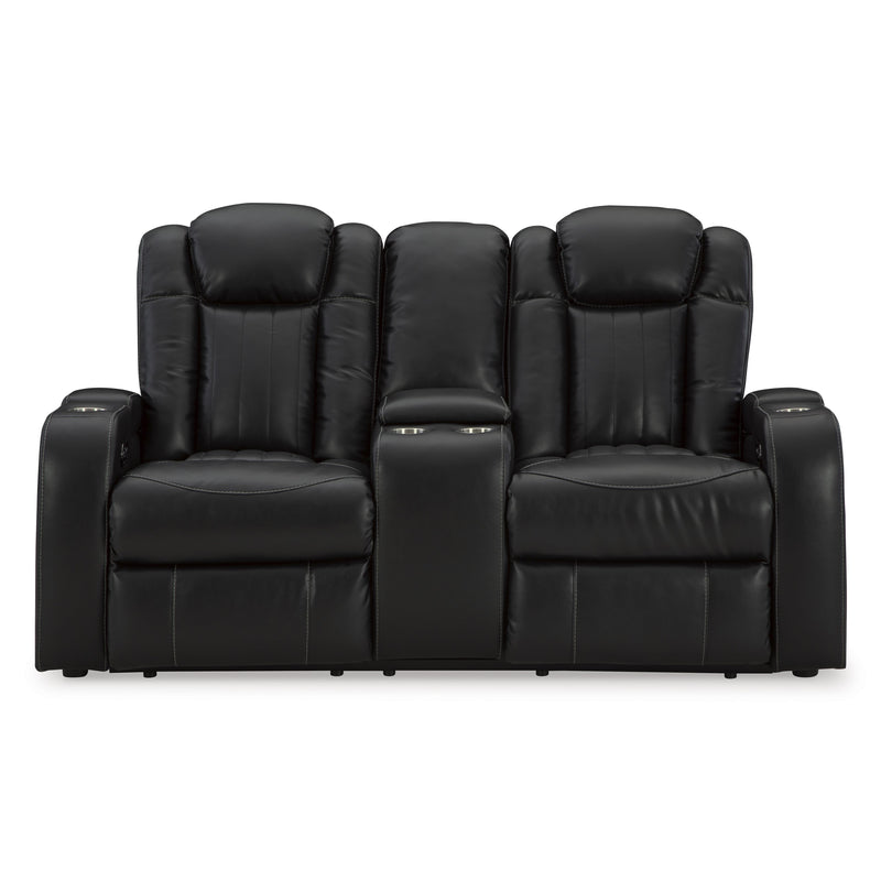 Signature Design by Ashley Caveman Den Power Reclining Leather Look Loveseat with Console 9070318 IMAGE 3