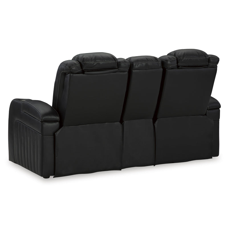 Signature Design by Ashley Caveman Den Power Reclining Leather Look Loveseat with Console 9070318 IMAGE 5