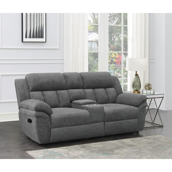 Coaster Furniture Bahrain Reclining Fabric Loveseat with Console 609542 IMAGE 1