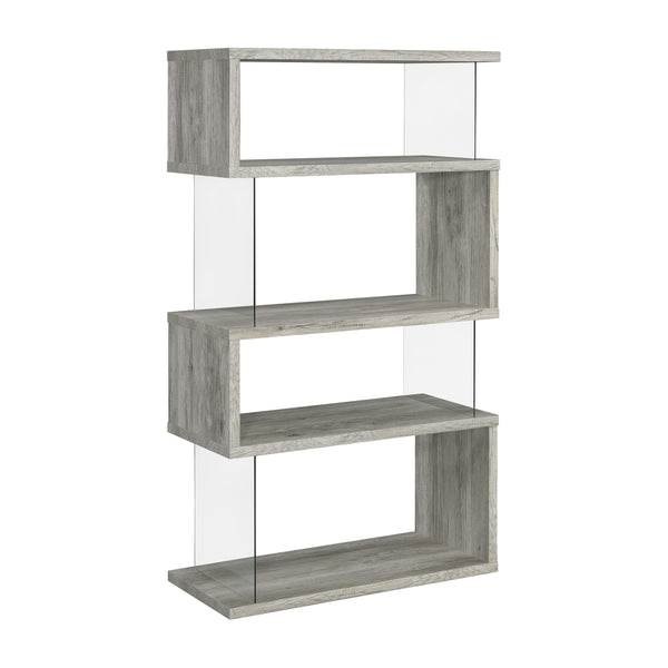 Coaster Furniture Emelle 802340 4-Shelf Bookcase With Glass Panels - Grey Driftwood IMAGE 1