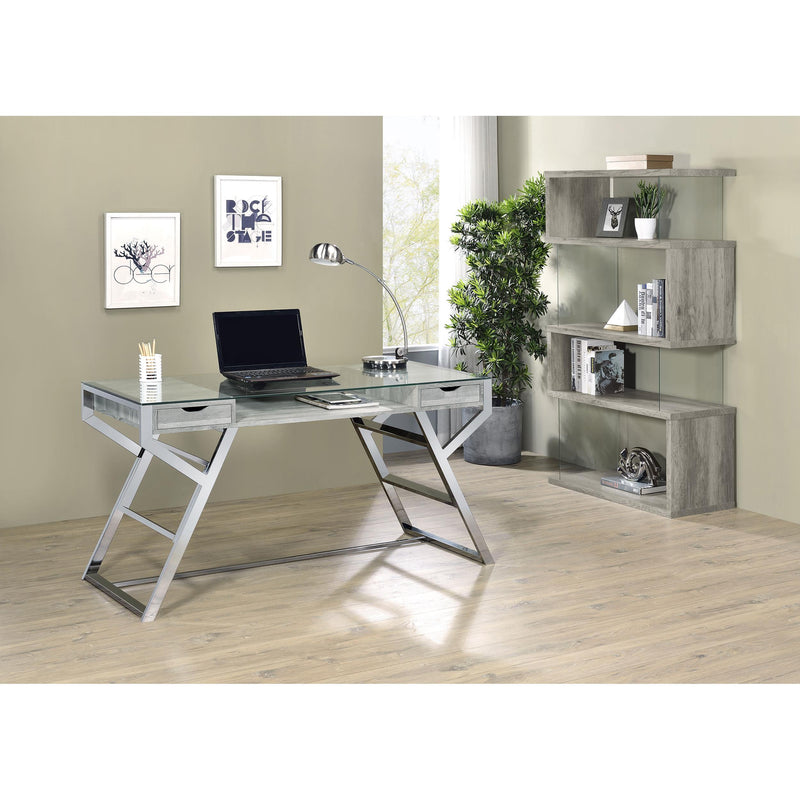 Coaster Furniture Emelle 802340 63-inch 4-shelf Glass Panel Bookshelf - Grey Driftwood IMAGE 8