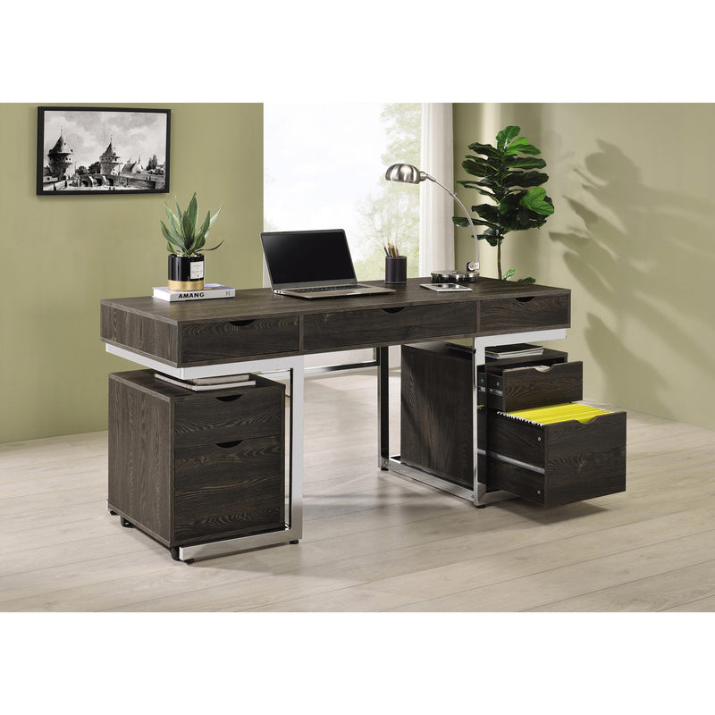 Coaster Furniture Noorvik 881571 3-Drawer Writing Desk - Dark Oak/Chrome IMAGE 4