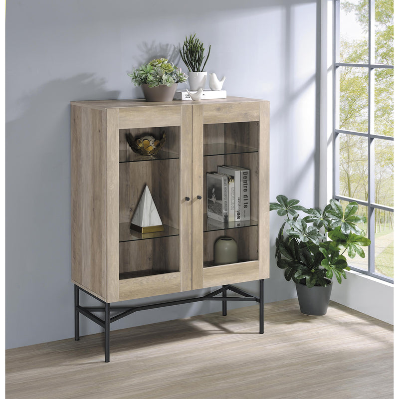 Coaster Furniture Bonilla 959624 2-Door Accent Cabinet with Glass Shelves - Antique Pine/Gunmetal IMAGE 2