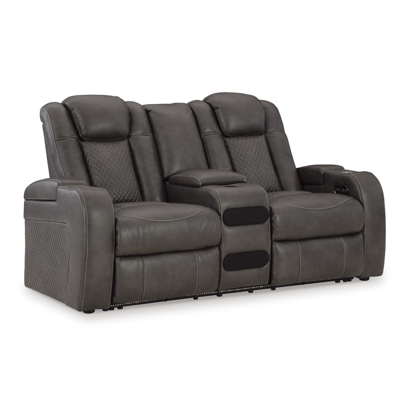 Signature Design by Ashley Fyne-Dyme Power Reclining Leather Look Loveseat with Console 3660218 IMAGE 1