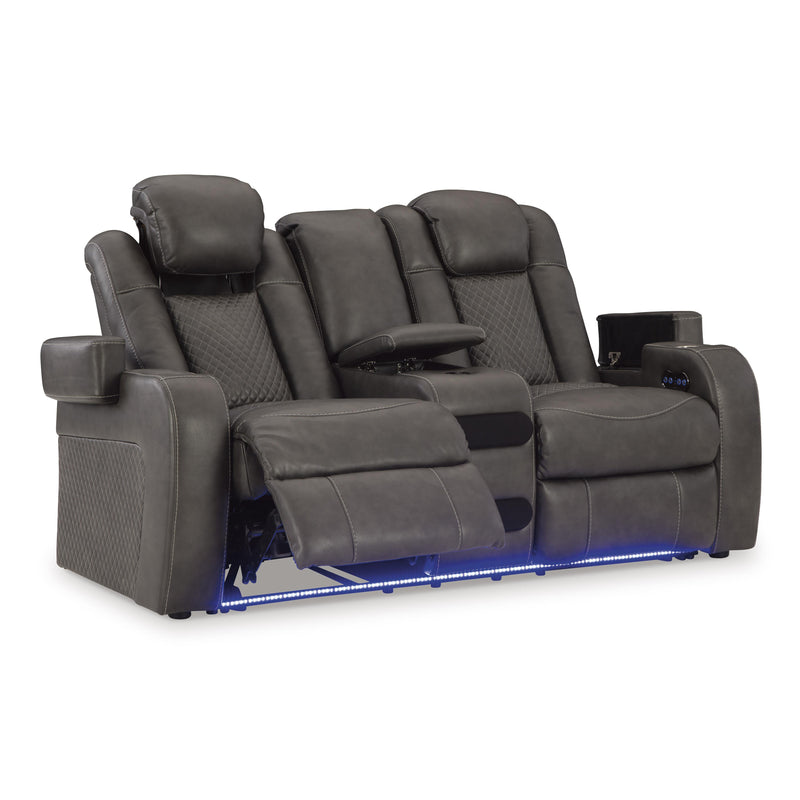 Signature Design by Ashley Fyne-Dyme Power Reclining Leather Look Loveseat with Console 3660218 IMAGE 2