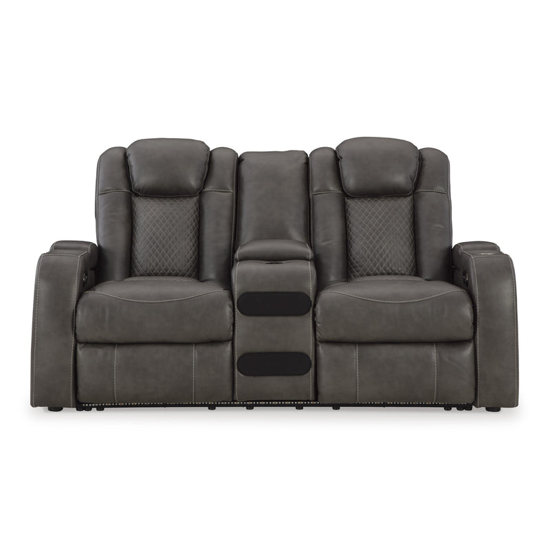 Signature Design by Ashley Fyne-Dyme Power Reclining Leather Look Loveseat with Console 3660218 IMAGE 3