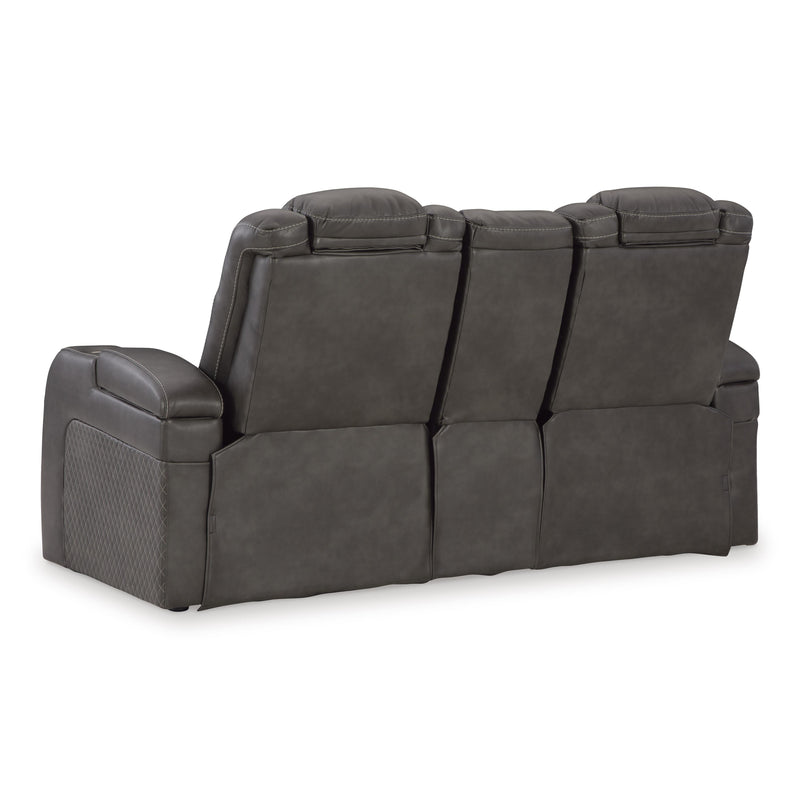 Signature Design by Ashley Fyne-Dyme Power Reclining Leather Look Loveseat with Console 3660218 IMAGE 5