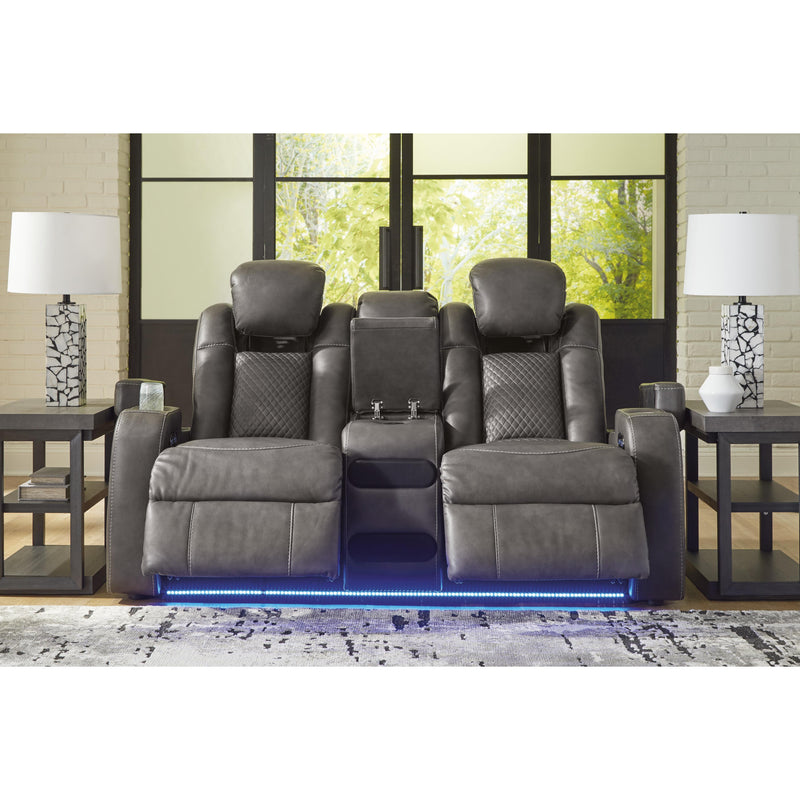 Signature Design by Ashley Fyne-Dyme Power Reclining Leather Look Loveseat with Console 3660218 IMAGE 6