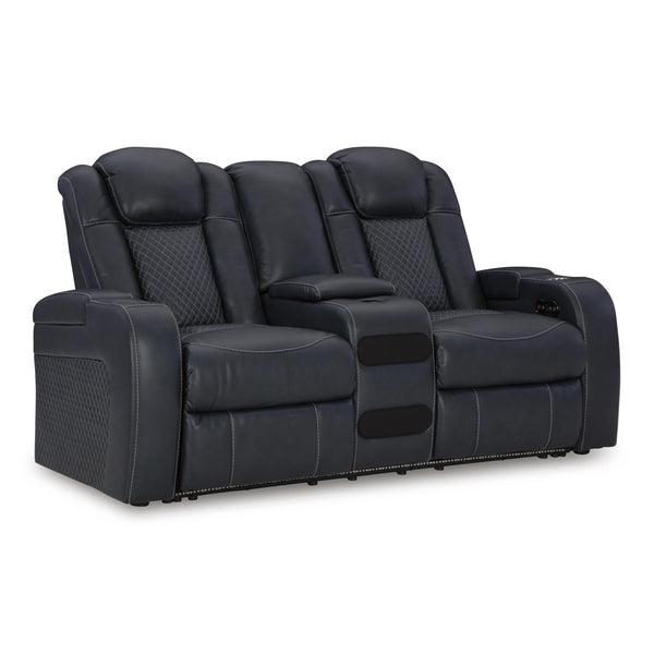 Signature Design by Ashley Fyne-Dyme Power Reclining Leather Look Loveseat with Console 3660318 IMAGE 1