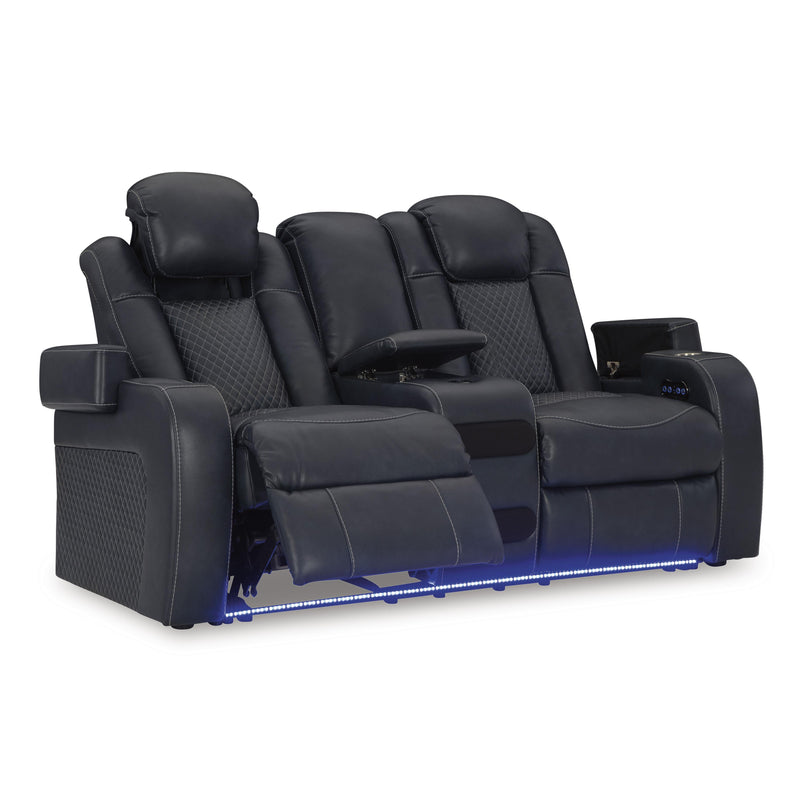 Signature Design by Ashley Fyne-Dyme Power Reclining Leather Look Loveseat with Console 3660318 IMAGE 2