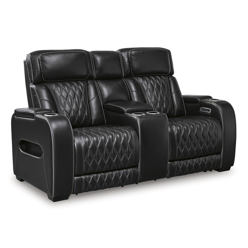 Signature Design by Ashley Boyington Power Reclining Leather Match Loveseat with Console U2710618 IMAGE 1