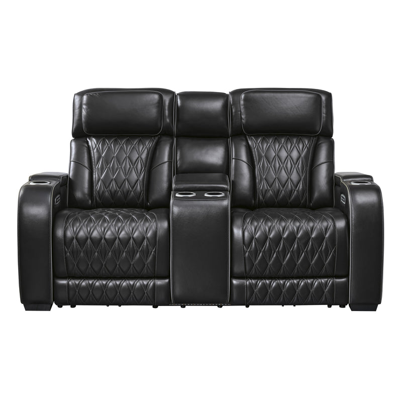 Signature Design by Ashley Boyington Power Reclining Leather Match Loveseat with Console U2710618 IMAGE 3