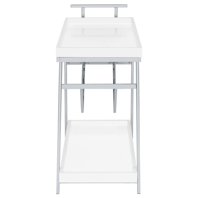 Coaster Furniture Kinney 181024 2-Tier Bar Cart with Storage Drawer - White High Gloss/Chrome IMAGE 5