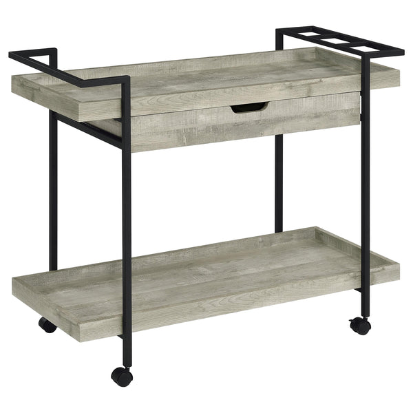 Coaster Furniture Ventura 181005 2-Tier Bar Cart with Storage Drawer - Grey Driftwood IMAGE 1