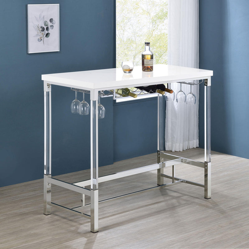 Coaster Furniture Norcrest 182101 Pub Height Bar Table with Acrylic Legs and Wine Storage - White High Gloss IMAGE 2