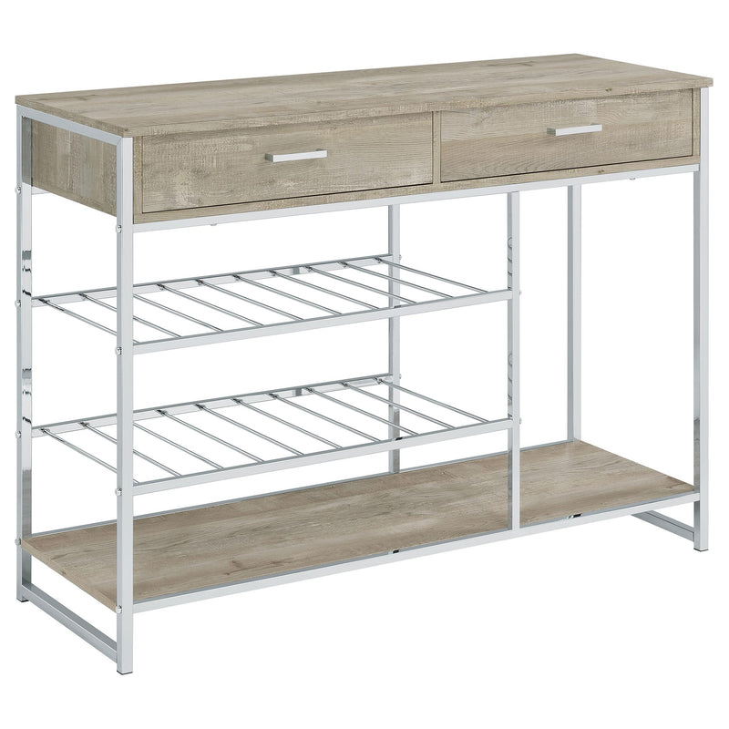 Coaster Furniture Melrose 182275 2-Shelf Wine Cabinet with 2 Drawers - Gray Washed Oak/Chrome IMAGE 1