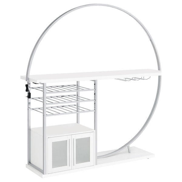 Coaster Furniture Risley 182798 2-Door Circular LED Home Bar with Wine Storage - White High Gloss IMAGE 1