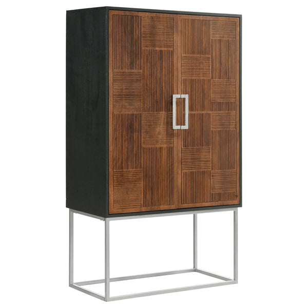 Coaster Furniture Borman 950318 2-Door Bar Cabinet Wine Storage - Walnut/Black IMAGE 1