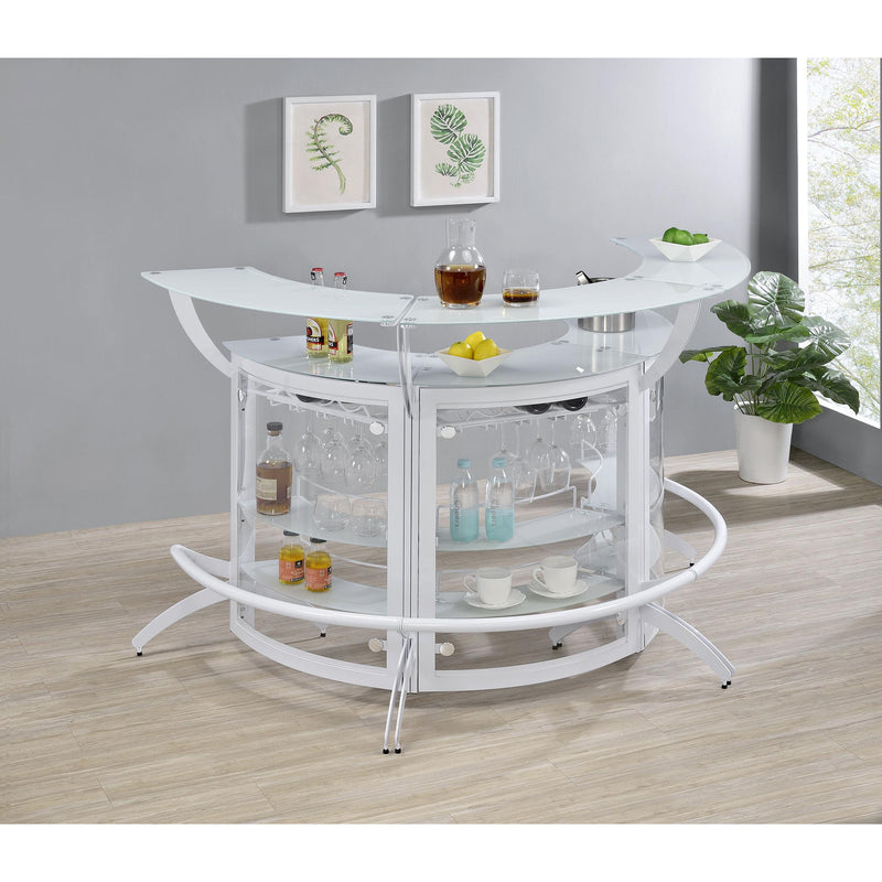 Coaster Furniture Dallas 182136-S3 Curved Bar Unit - White/Frosted Glass IMAGE 2