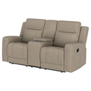  Coaster Furniture Brentwood 610282 Upholstered Motion Reclining Loveseat - Taupe IMAGE 4