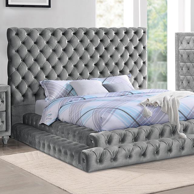 Furniture of America Stefania King Upholstered Platform Bed CM7227GY-EK-BED IMAGE 1