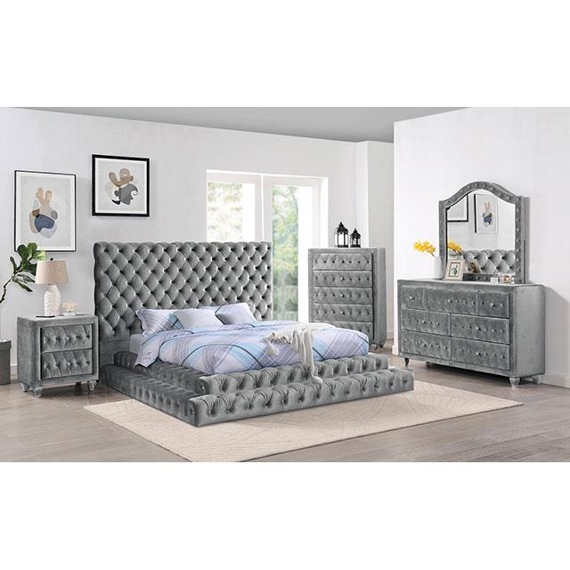 Furniture of America Stefania King Upholstered Platform Bed CM7227GY-EK-BED IMAGE 2